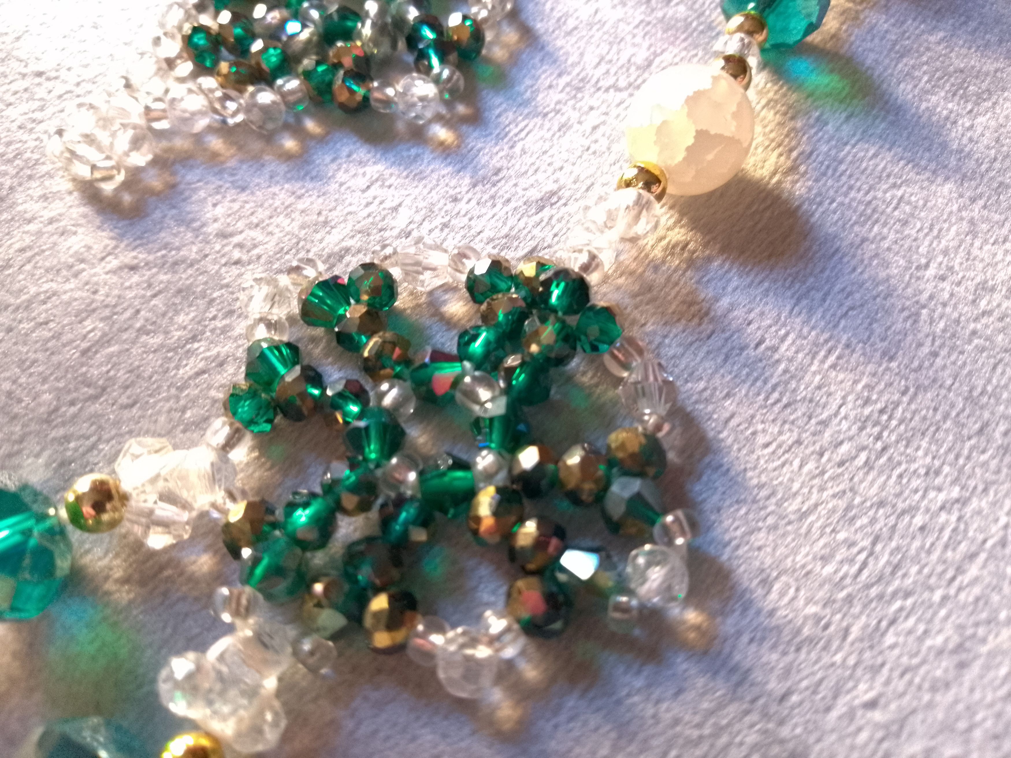 Handmade Necklace Long Green Crystal White Gemstones Earrings Size ONE SIZE - 10 Thumbnail