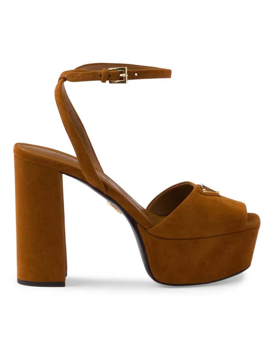 Prada Prada 115 Cognac Suede Platform Sandal Block Heel Pump 38.5 Size US 8.5 / IT 38.5 - 5 Thumbnail
