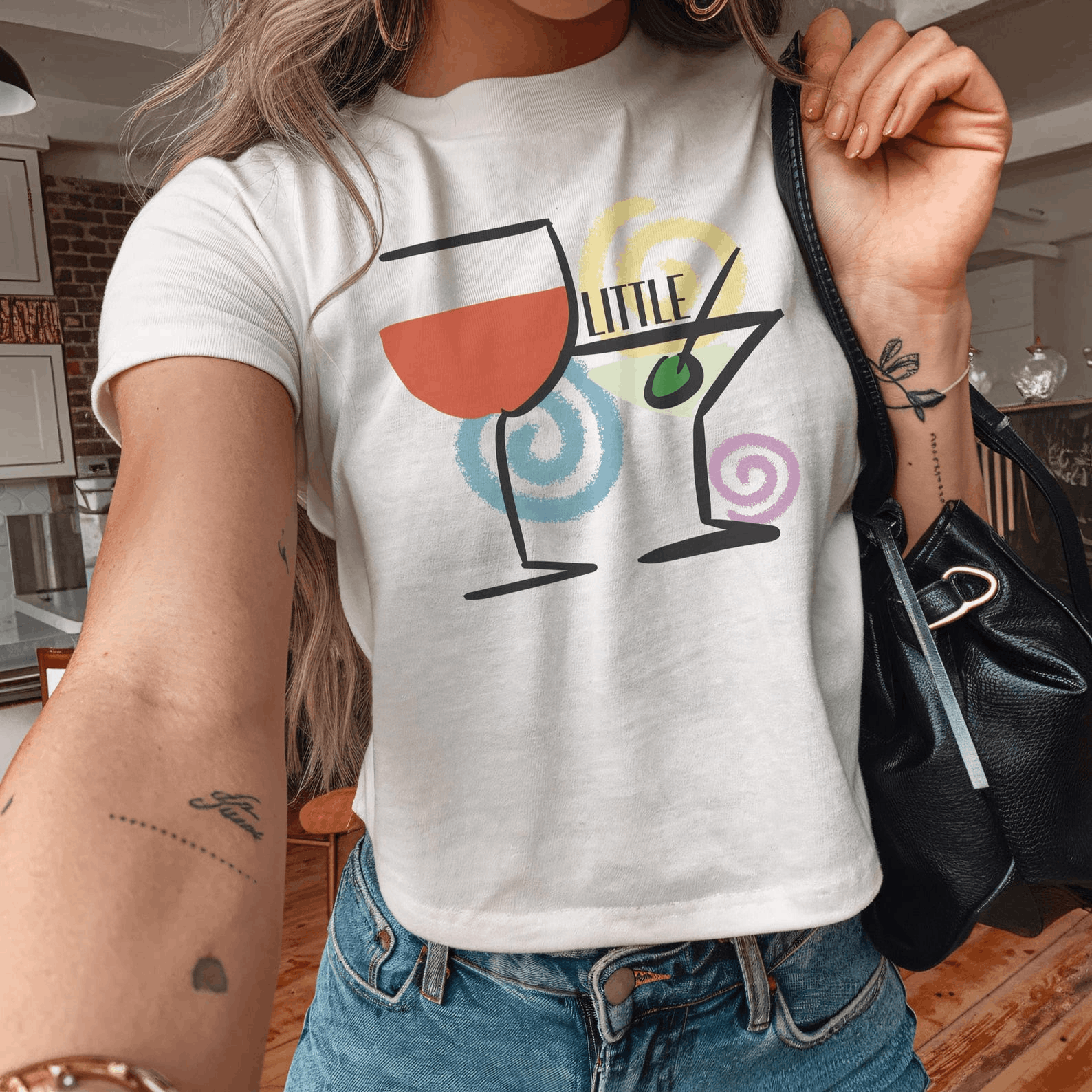 Other Big Little Sorority Baby Tee – Retro Cocktail Y2K Style Size M / US 6-8 / IT 42-44 - 1 Thumbnail