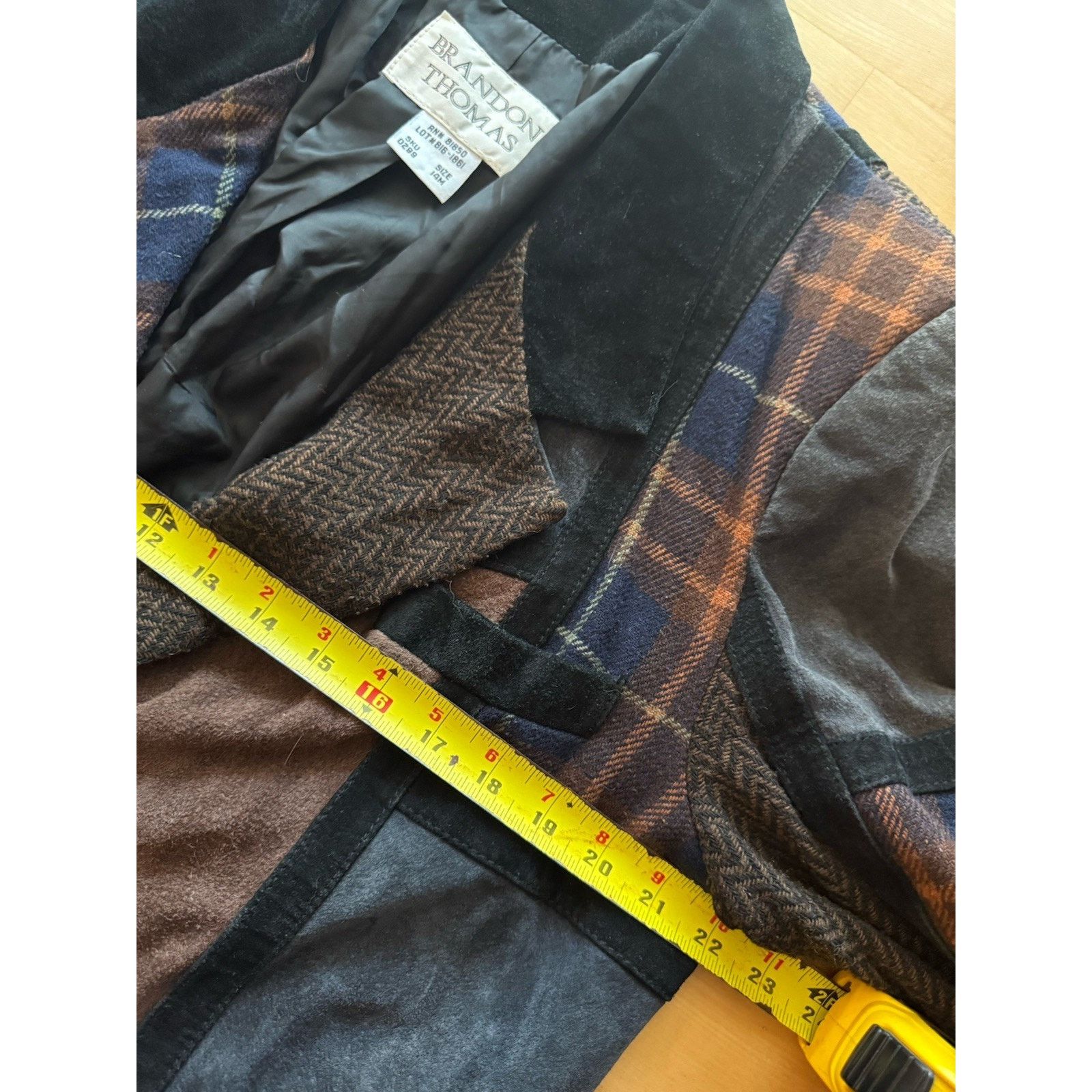 Vintage Vtg Brandon Thomas Leather Wool Jacket Blazer Patchwork 14 Size XL / US 12-14 / IT 48-50 - 3 Thumbnail