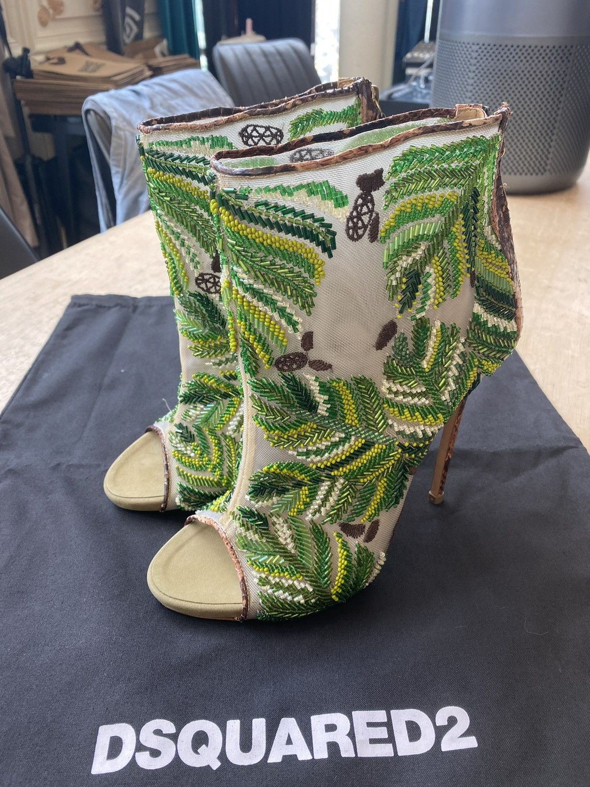 David Eden × Dsquared2 DSQUARED2 Emerald Embroidered Ankle Boots Heels Size US 9 / IT 39 - 2 Thumbnail