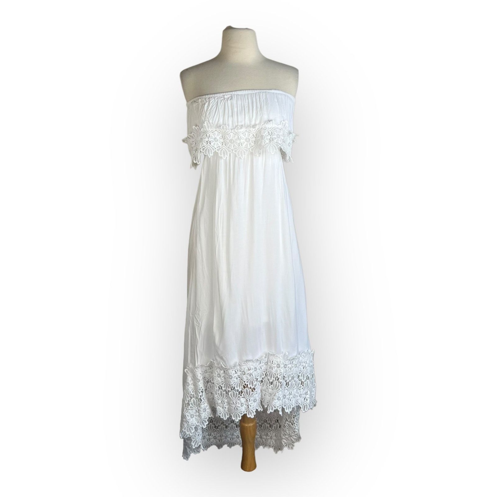 Vintage Solitaire Swim Boho Dress Cover-Up - White Strapless Hi-Lo Size S / US 4 / IT 40 - 5 Thumbnail