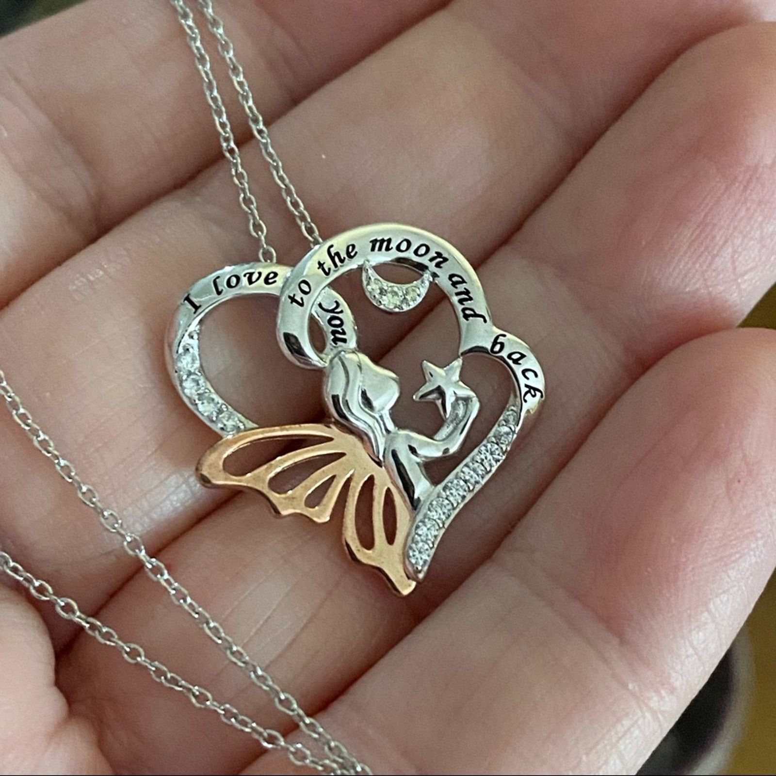 The Unbranded Brand “I Love You To The Moon & Back” Sterling Silver CZ Necklace Size ONE SIZE - 1 Thumbnail