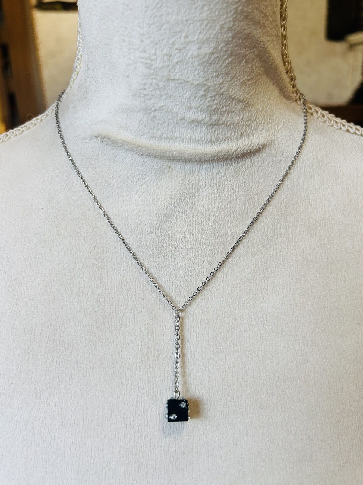Handmade Handcrafted vintage clear rhinestone dice pendant necklace Size ONE SIZE - 2 Thumbnail