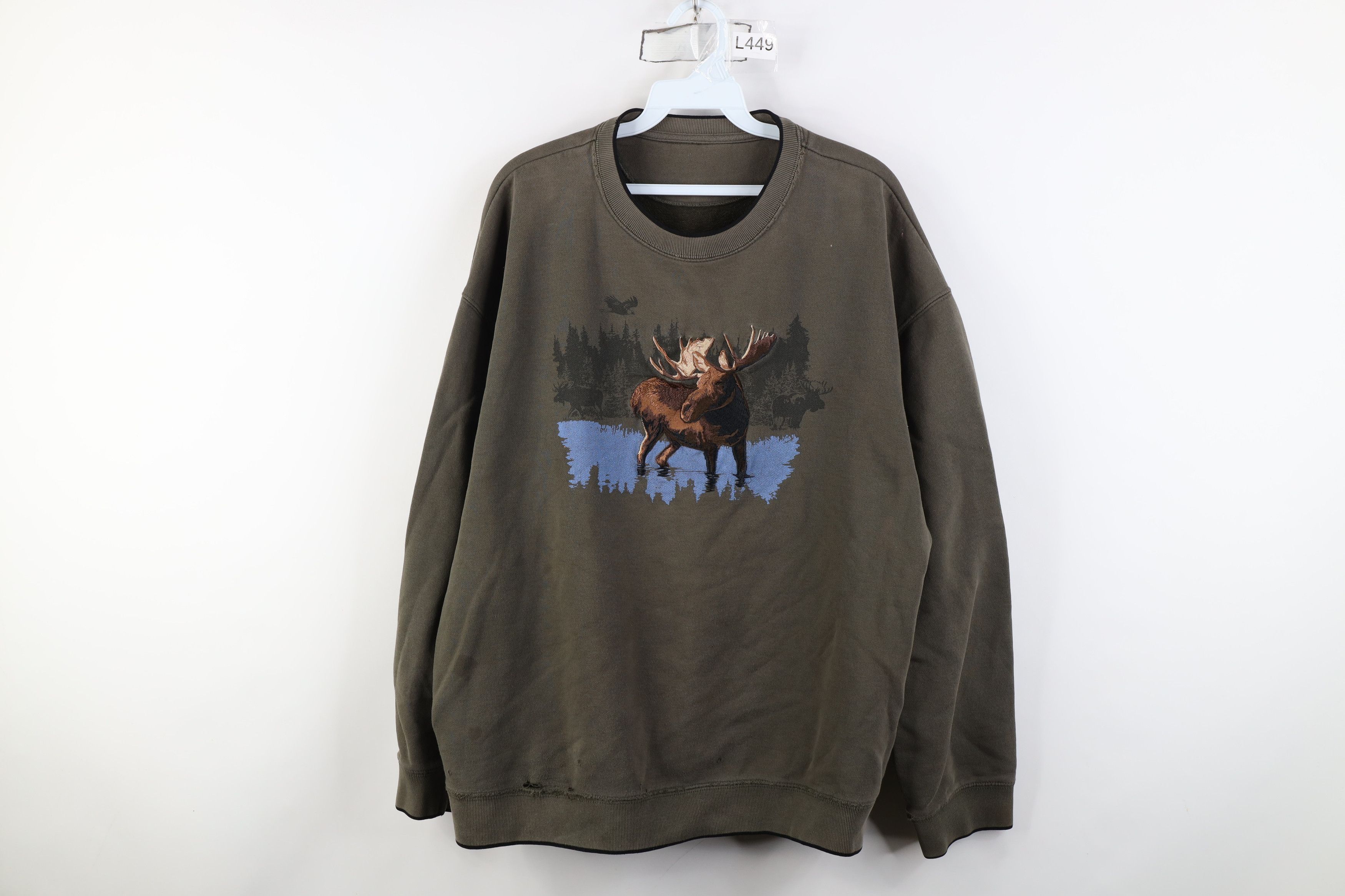 Vintage Vintage 90s Streetwear Fit Moose Nature Sweatshirt Green Size US XL / EU 56 / 4 - 1 Thumbnail