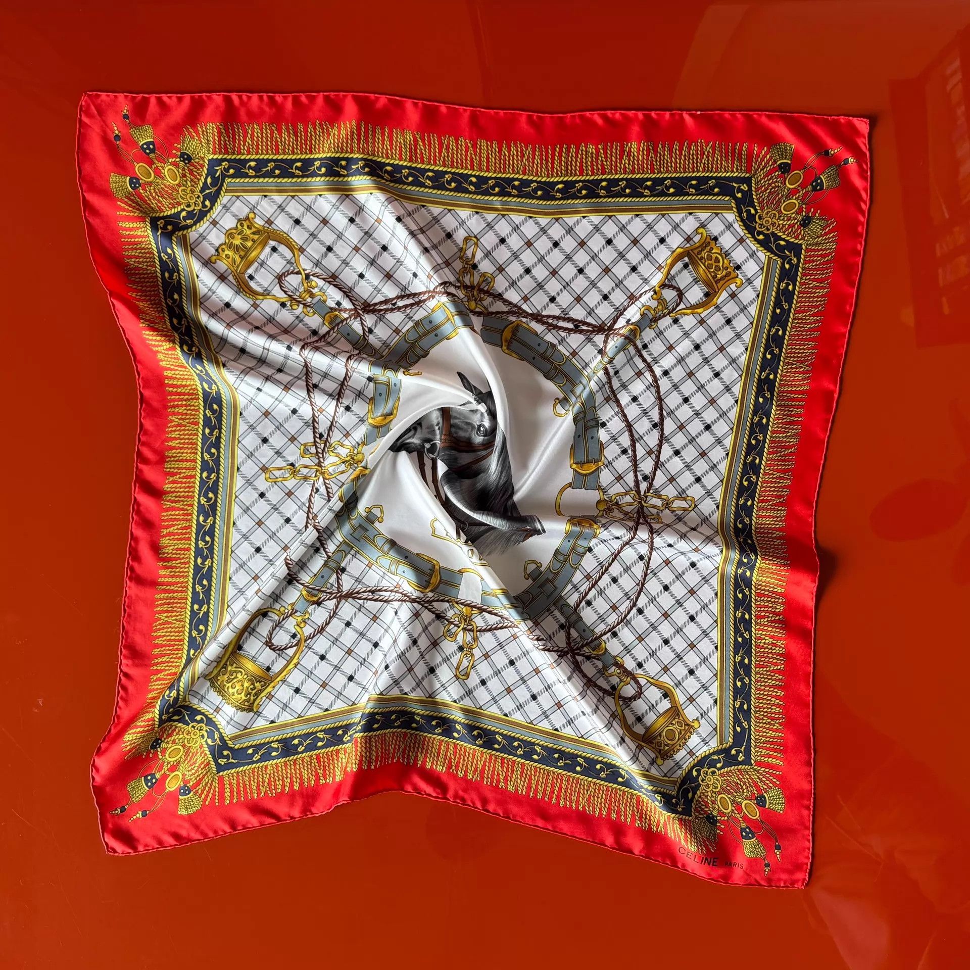 Celine Celine Vintage Equestrian 90cm Epsom Silk Scarf Size ONE SIZE - 1 Thumbnail