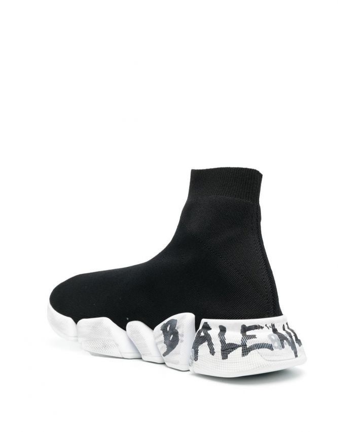 Balenciaga o1mt1gz0425 Speed 2.0 Graffiti Recycled Knit Sneakers Black Size US 8 / EU 41 - 3 Thumbnail