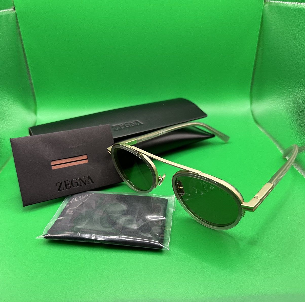 Z Zegna ZEGNA GREEN ORIZZONTE II ACETATE AND METAL SUNGLASSES Size ONE SIZE - 1 Thumbnail