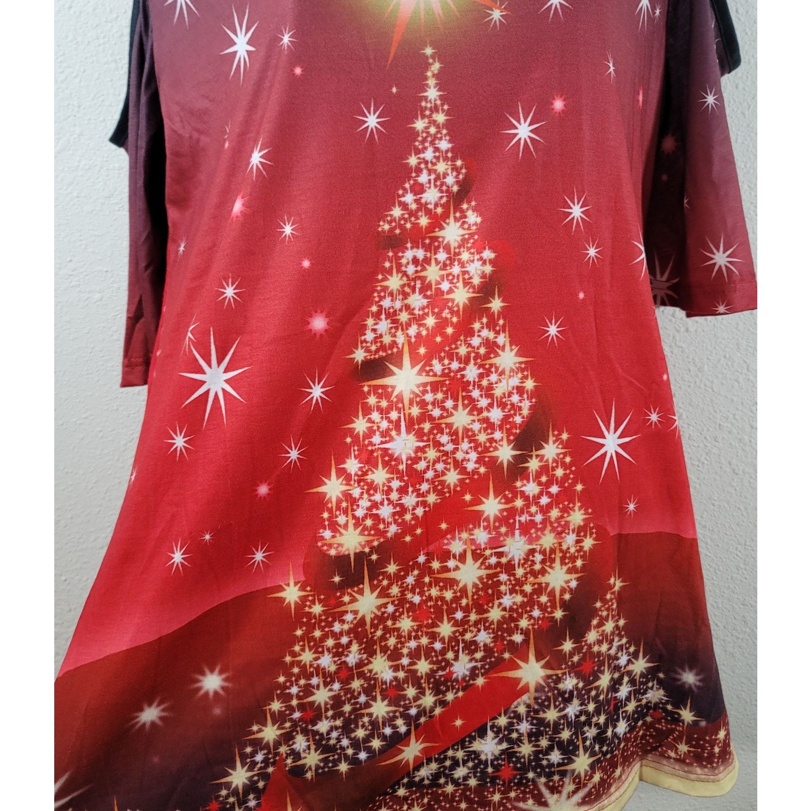 Other Christmas Tree With Stars Printed Cold Shoulder Top Large Size L / US 10 / IT 46 - 6 Thumbnail