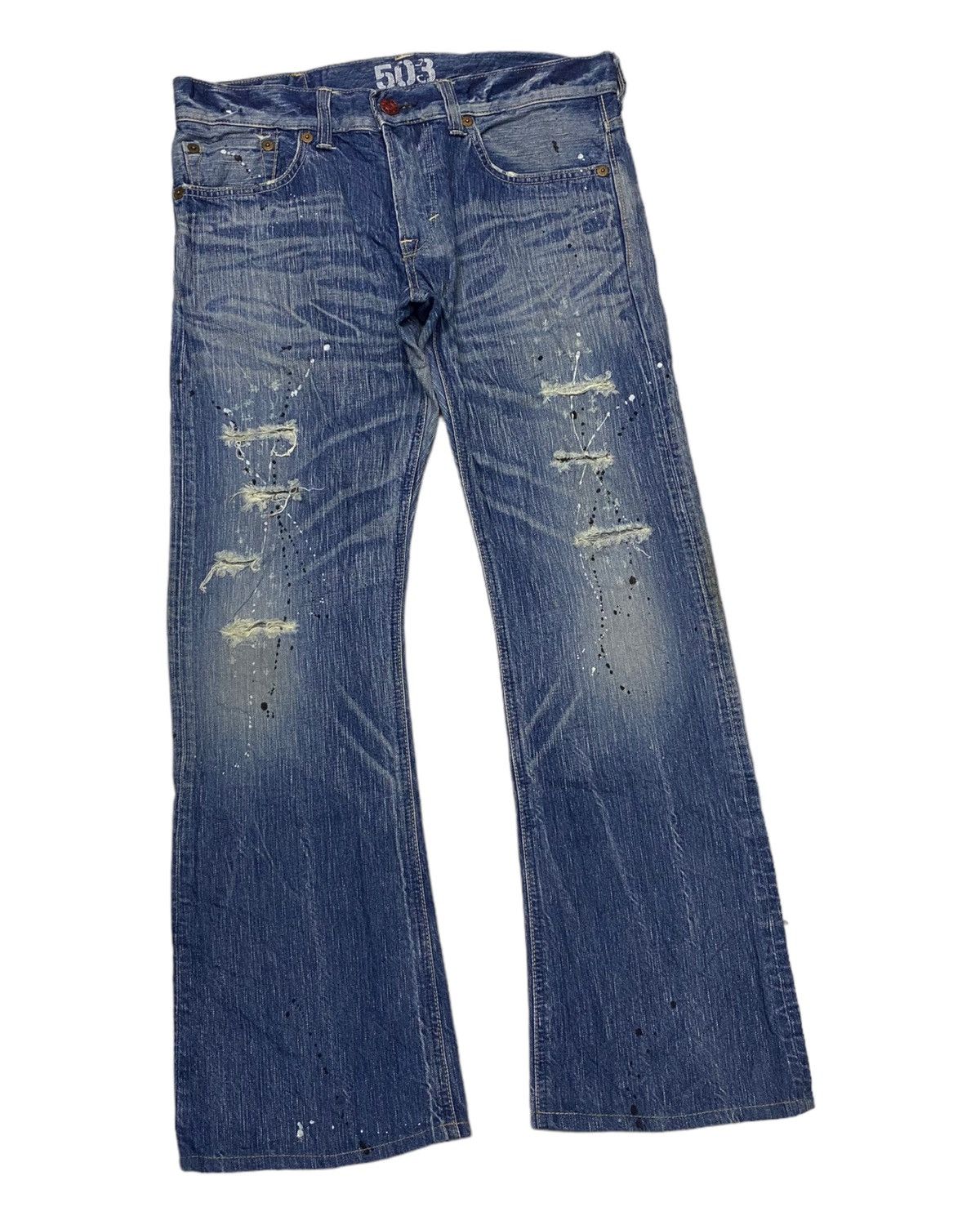 If Six Was Nine 🔥EDWIN 503 BLUE TRIP FLARE JEANS DISTRESSED DENIM Size US 36 / EU 52 - 2 Thumbnail