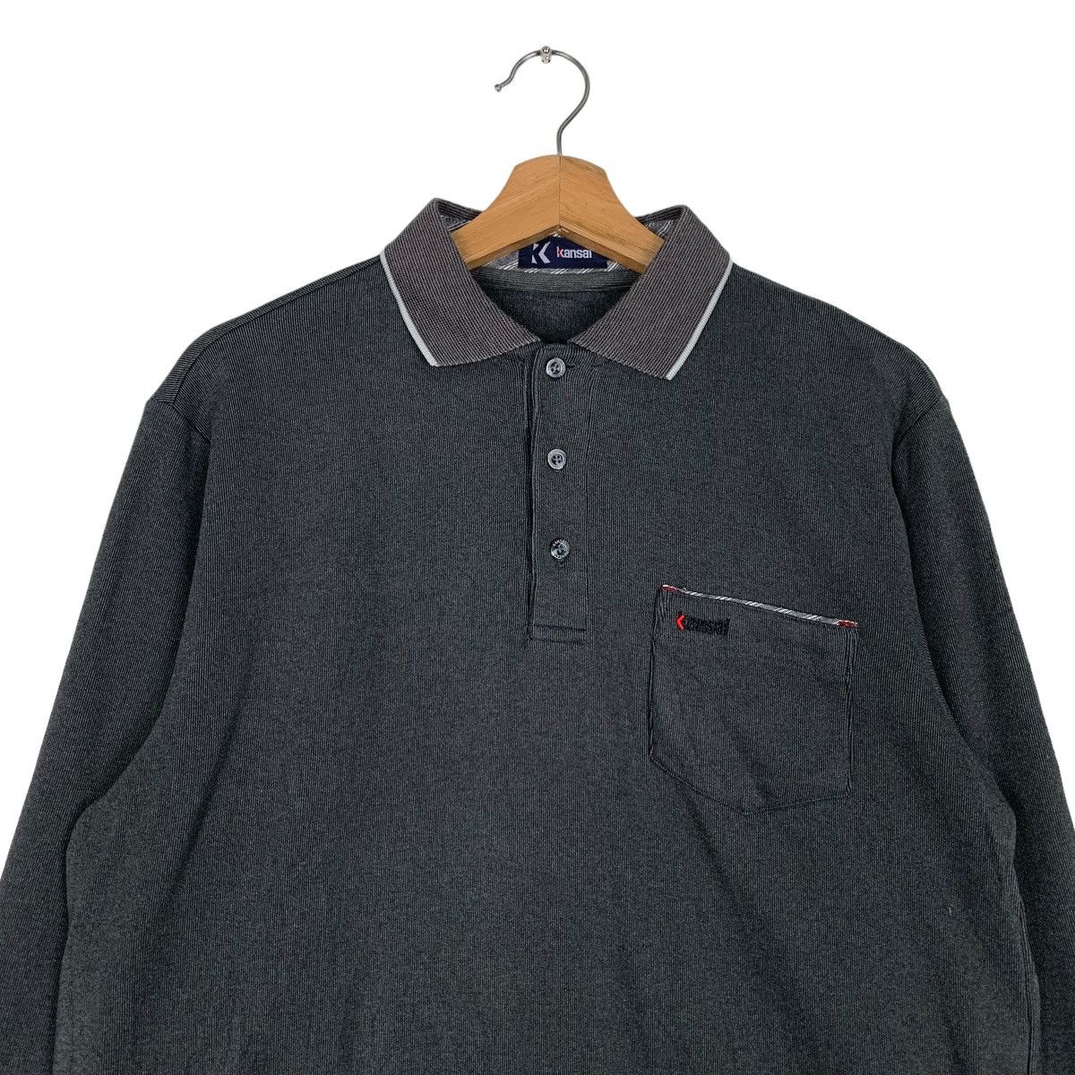 Japanese Brand KANSAI Single Pocket Long Sleeve Polo Shirt #0303-C14 Size US M / EU 48-50 / 2 - 3 Thumbnail