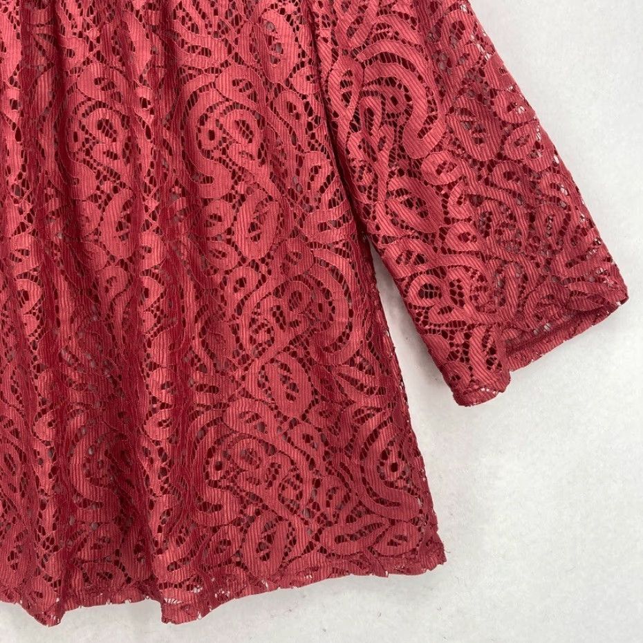 Loft LOFT Outlet Lace Top Women's Large Mauve 3/4 Sleeve Boho Feminine Nylon Sheer Shirt Size L / US 10 / IT 46 - 3 Thumbnail