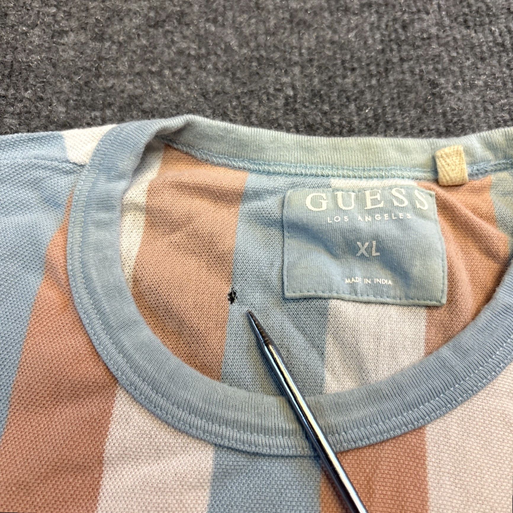 Guess VINTAGE GUESS Shirt Mens XL Pastel Stripe Textured Knit Casual Nautical Short Sleeve Crew Neck Blue Cotton Knit T-Shirt Size US XL / EU 56 / 4 - 3 Thumbnail