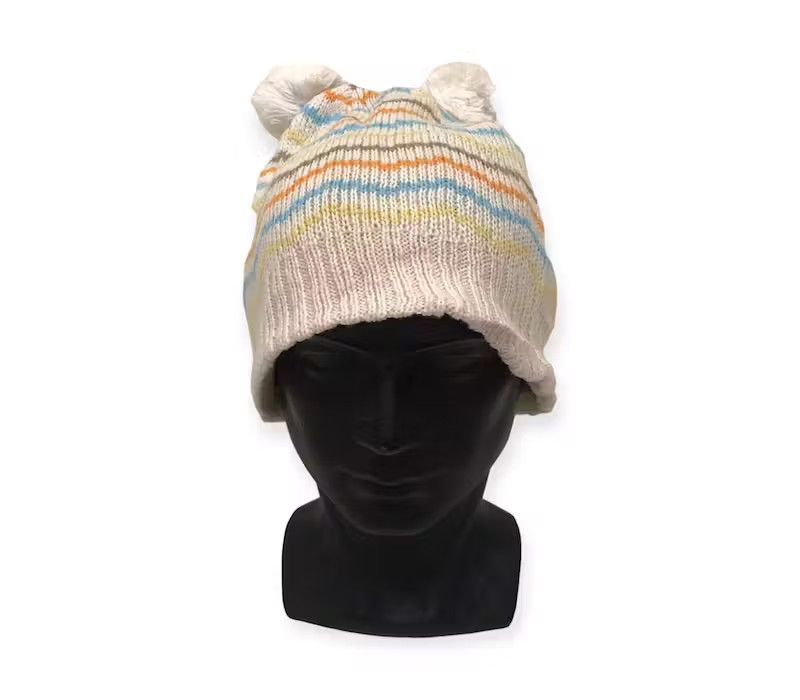 image of Stripe Design Bunny Horn Beanie Hat, Men's