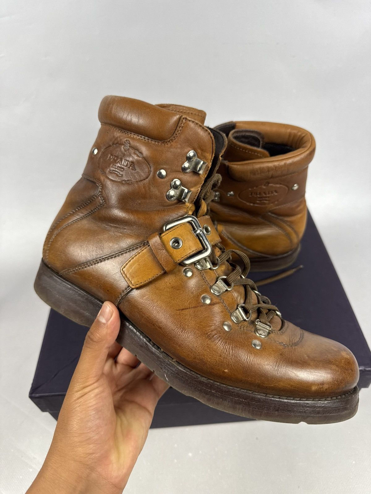 Prada Prada Milano Leather Hiking Boots Brown – Size 10 men Size US 10 / EU 43 - 3 Thumbnail