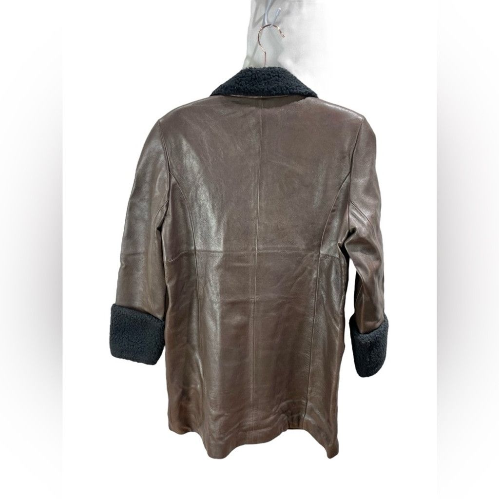 Vintage 90s Vtg Toyko Fur Brown Leather and Shearling Trim Peacoat S Size S / US 4 / IT 40 - 3 Thumbnail