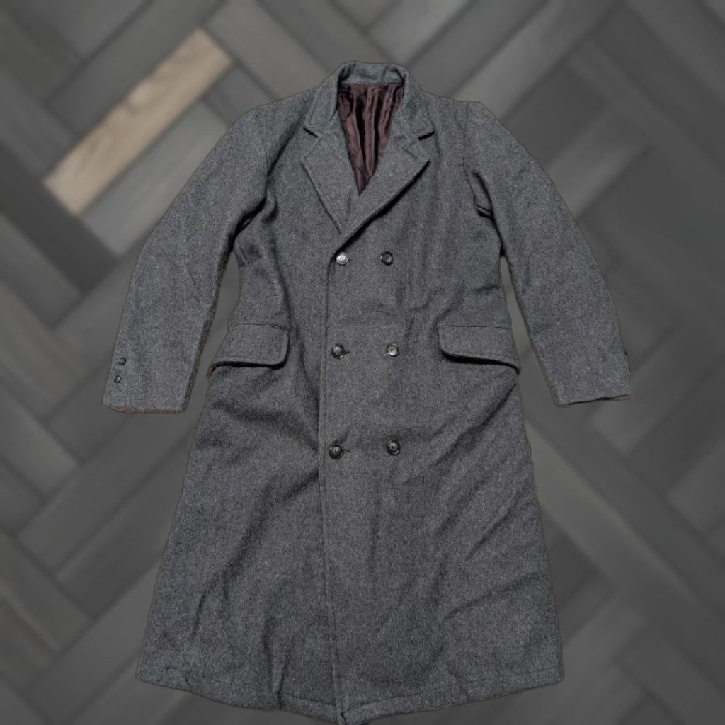 Doublet VINTAGE BESPOKE Overcoat 40L Grey Flannel Wool Double Breasted Coat Men M BESPOKE Custom Tailored Army Uniform 1940s Mens Size US M / EU 48-50 / 2 - 1 Thumbnail