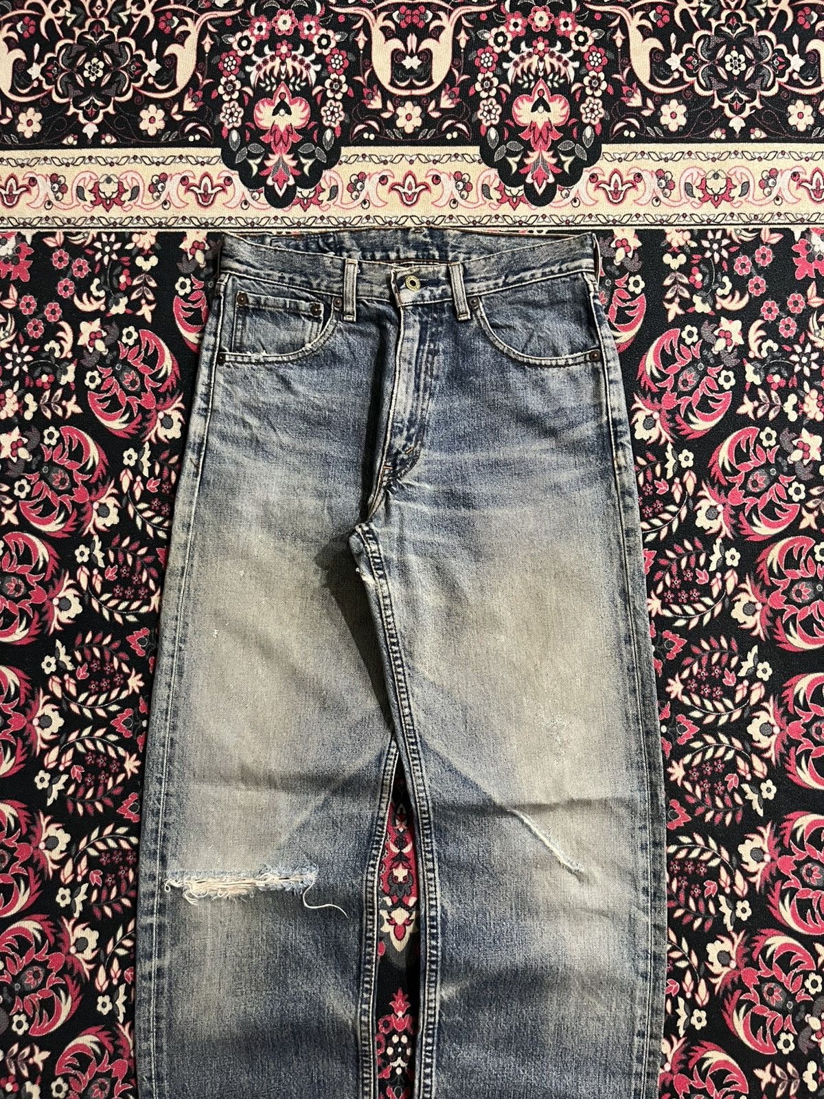 Levi's Vintage Levi’s 503 Blue Washed Distressed Straight Jeans Size US 30 / EU 46 - 3 Thumbnail