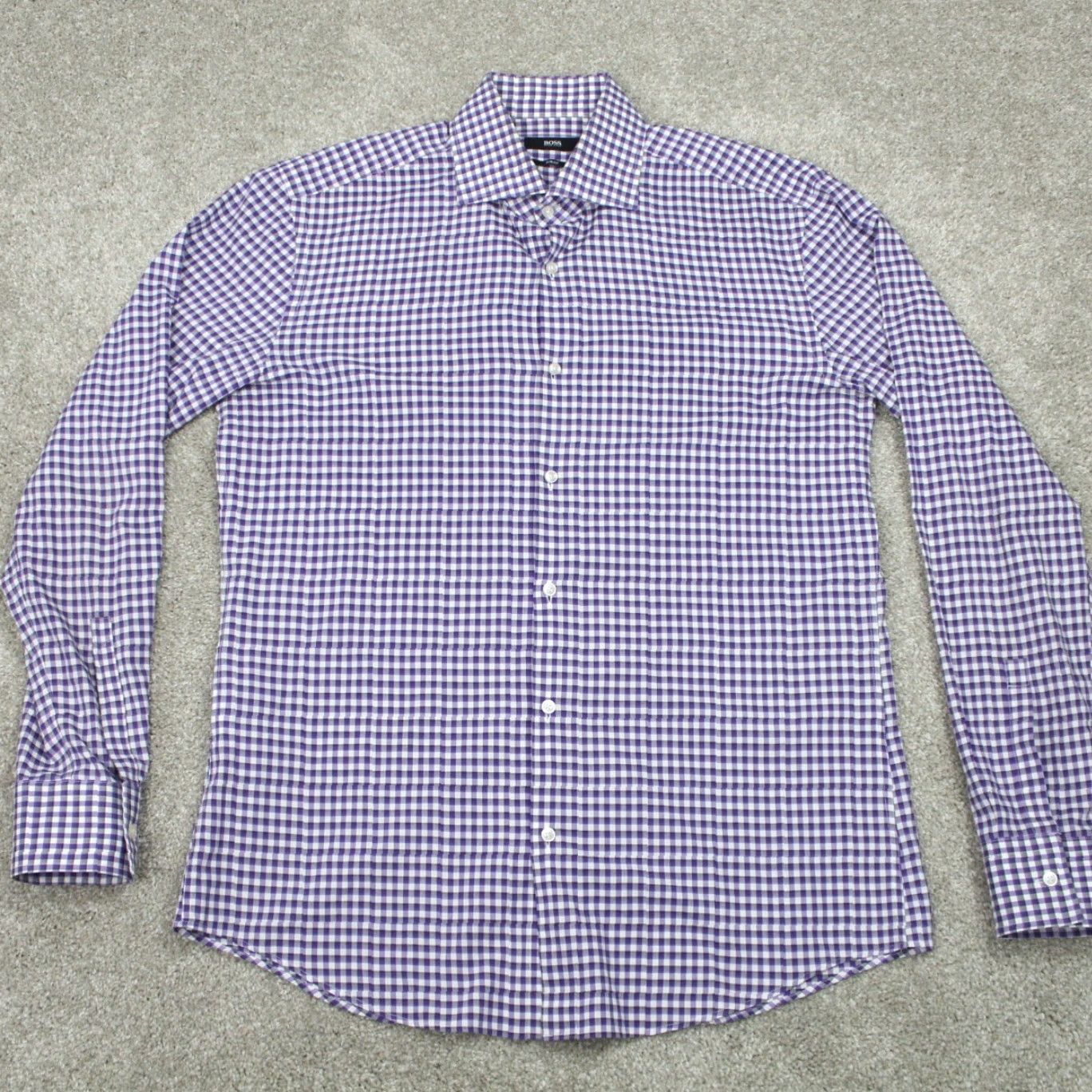 Hugo Boss HUGO BOSS Prince Dress Shirt Mens 16, 41 Purple/White Slim Fit Cotton L/S Shirt Size 42R - 2 Thumbnail