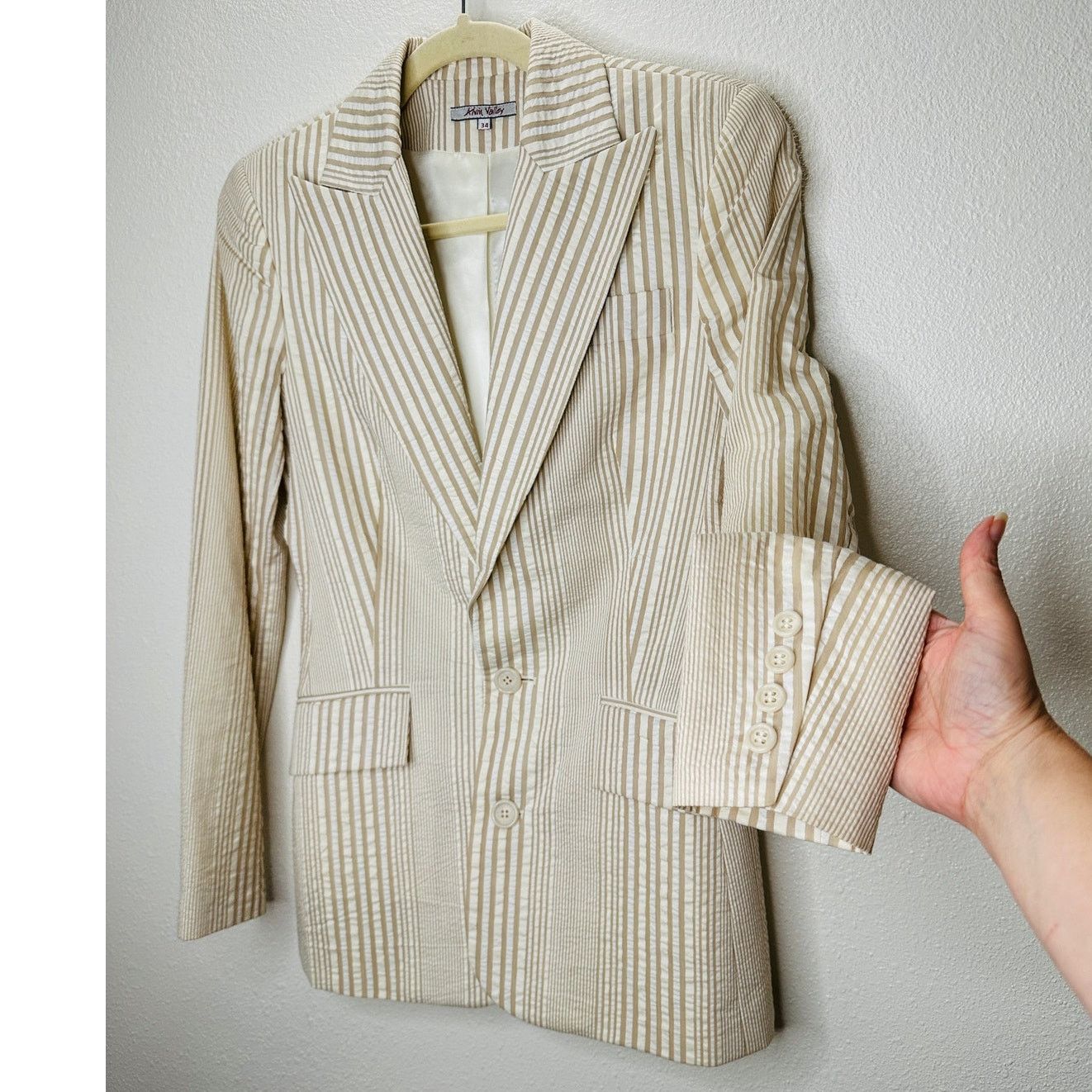 Other Alvin Valley Tan & Cream Stripe 3-Button Blazer Jacket 34 Size S / US 4 / IT 40 - 1 Thumbnail