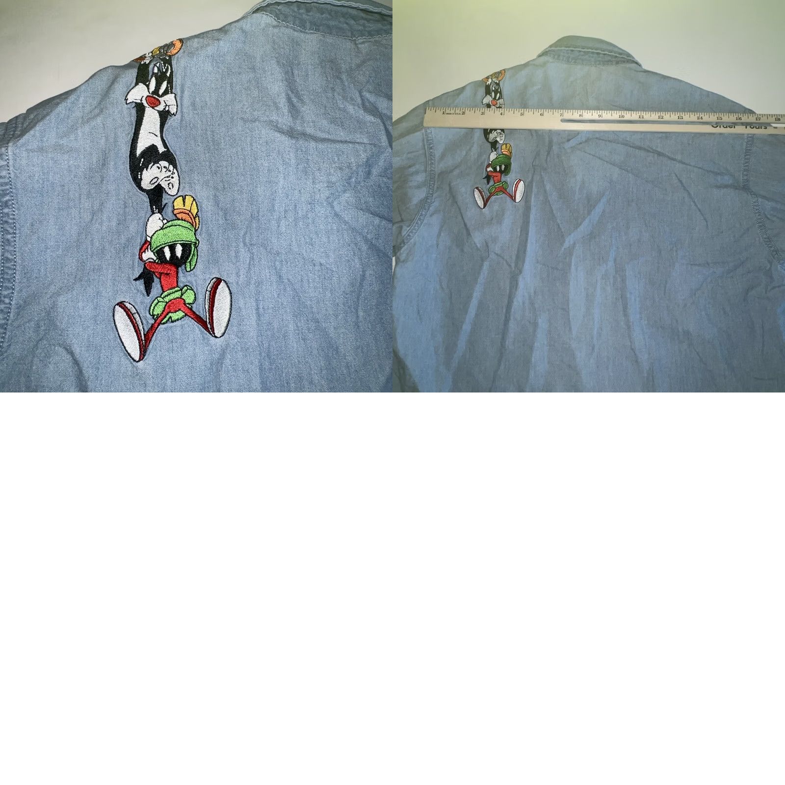 Vintage VINTAGE Warner Bros Denim Shirt Mens XS Button-Up Long Sleeve Cartoon Embroidered Blue Button-Up Shirt Size US XS / EU 42 / 0 - 8 Thumbnail