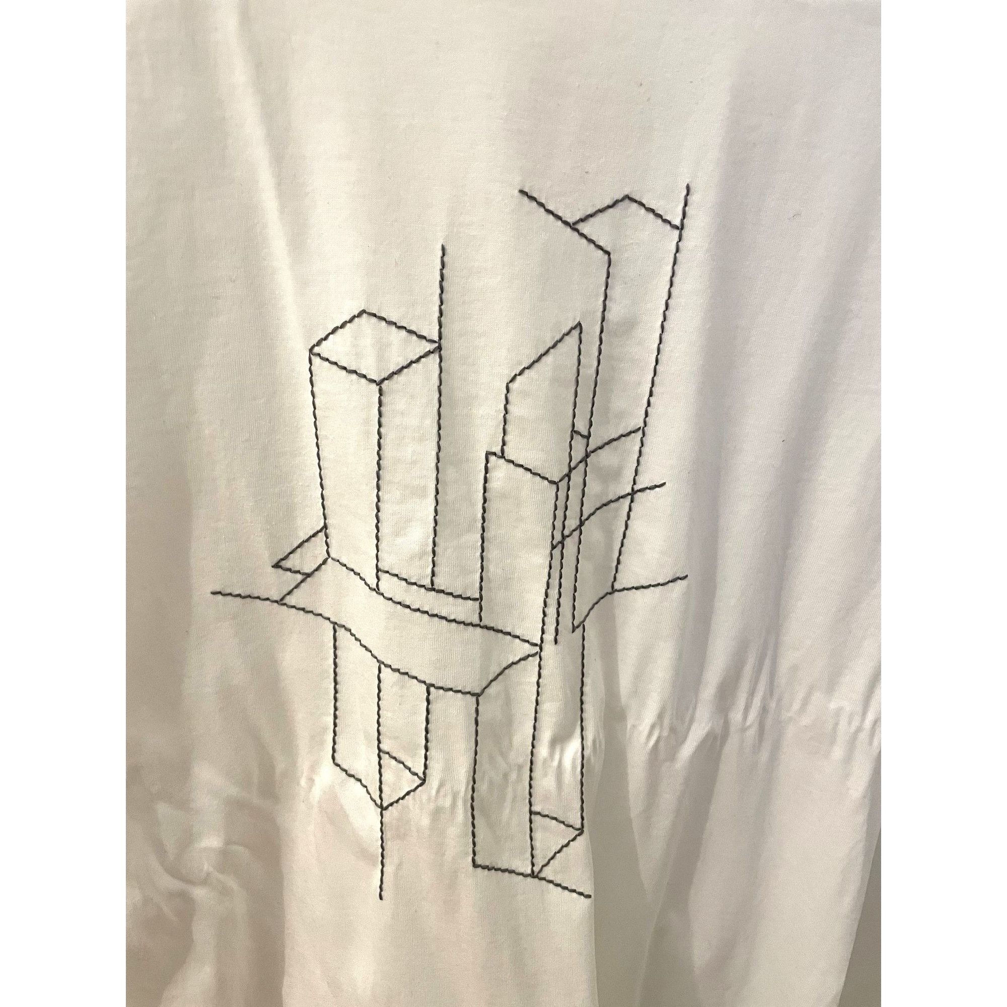 Hermes Hermes Mens White T-Shirt With Abstract Black Embroidery Sho Size US M / EU 48-50 / 2 - 4 Thumbnail
