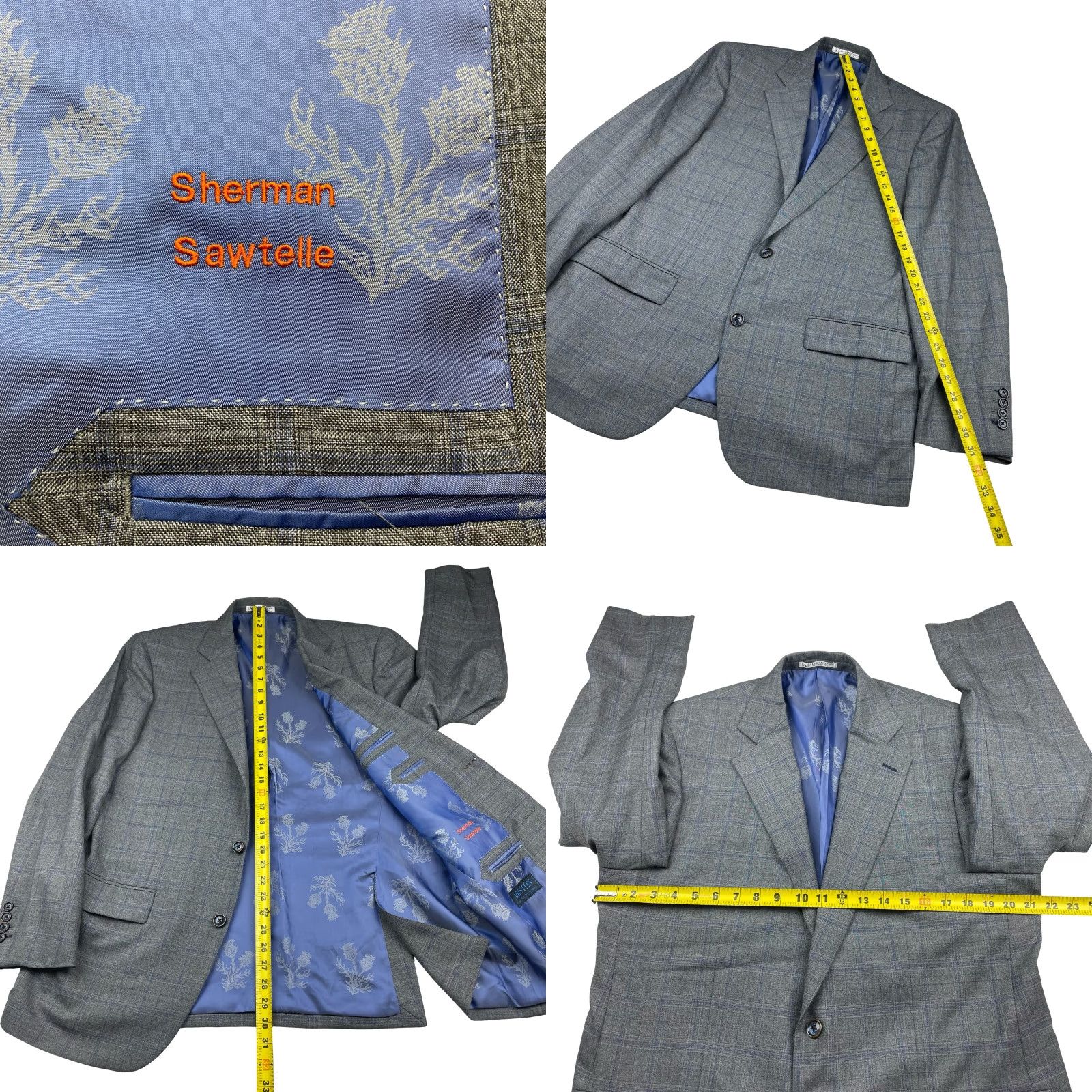 Vintage Artisan Men's Bespoke 100% Wool Jacket Gray Plaid 42R 2-Button Mens Size US XS / EU 42 / 0 - 8 Thumbnail