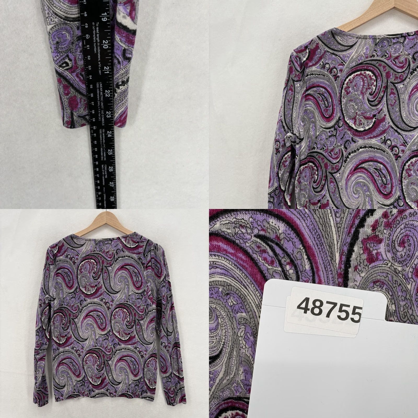 Talbots Talbots Sweater Womens PL Purple 100% Merino Wool Paisley Print Scoop Neck Knit Size L / US 10 / IT 46 - 8 Thumbnail