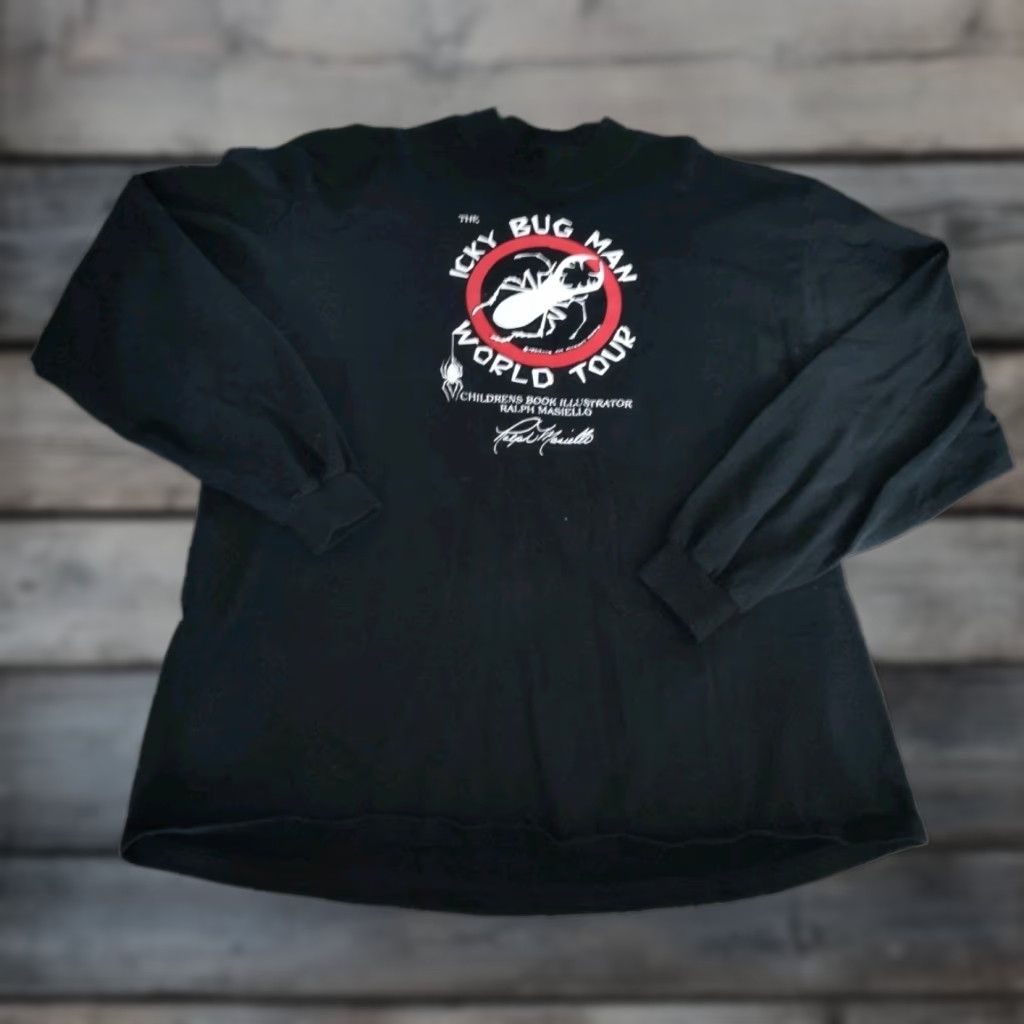 Vintage VINTAGE Cotton Deluxe Sweatshirt Men XL Black All Seasons Graphic Print Icky Bug Man USA 90s Rare Size US XL / EU 56 / 4 - 1 Thumbnail