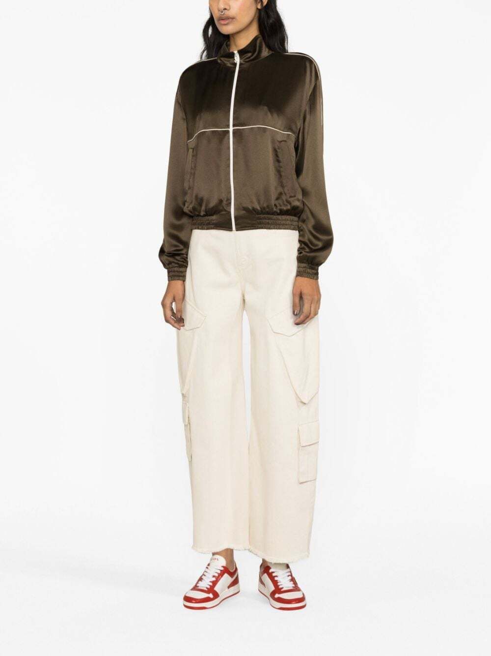 Saint Laurent Paris o1s1wg110325 736629 Veste Teddy Crepe Satin Jacket in Kaki Size S / US 4 / IT 40 - 2 Thumbnail