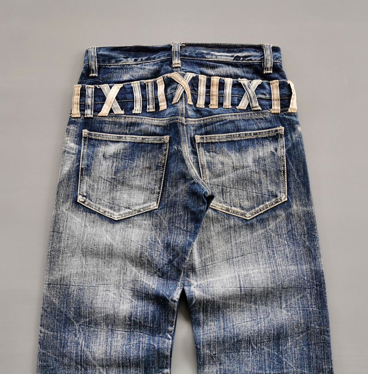 Japanese Brand Whiskers Unbrand Double Waist Faded Designs Jeans Size US 30 / EU 46 - 2 Thumbnail