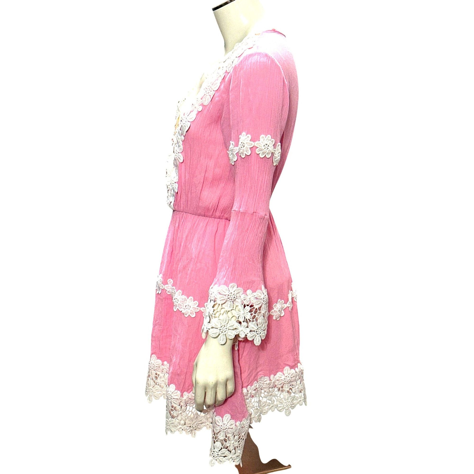 Other CCC Daisy Lace Trim Long Sleeve Pink Boho Dress Floral Cotto Size M / US 6-8 / IT 42-44 - 5 Thumbnail