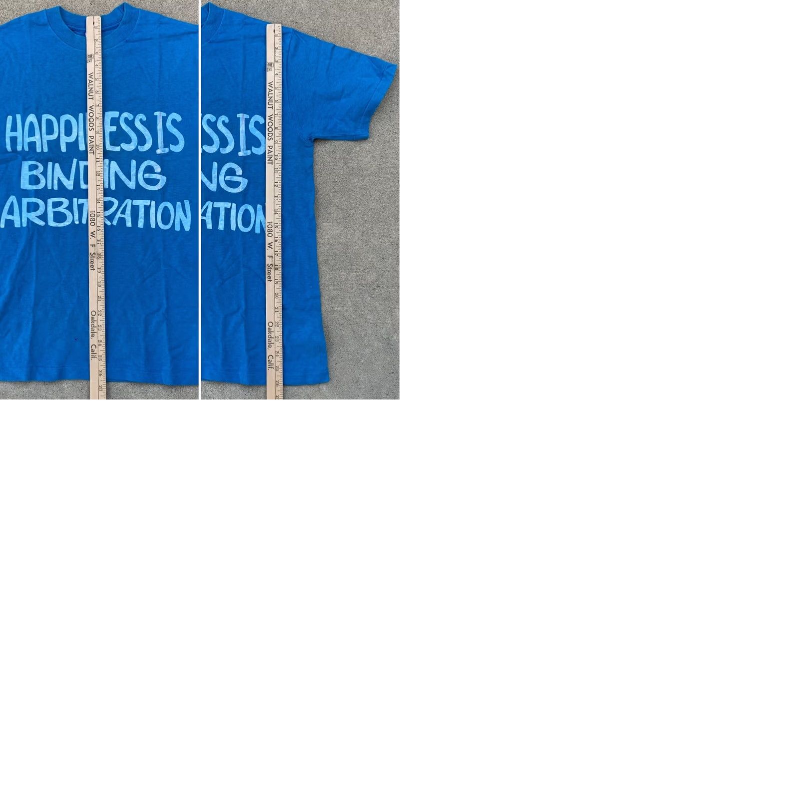 Vintage VINTAGE Happiness Is Binding Arbitration t shirt Big Valley Mens Large Blue Cotton Graphic Tee 70s 80s RN 47716 Size US L / EU 52-54 / 3 - 9 Thumbnail
