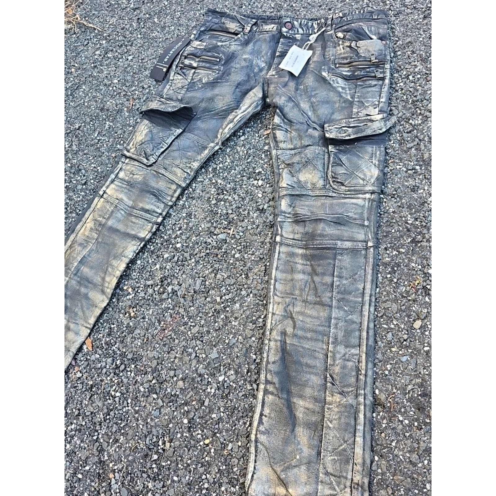 Denime Rockstar Jeans Black Denim Button Fly Slim Fit 36 Mens 5-Pocket NWT New Black Coated Moto Rugged Biker Motorcycle 34 Inseam Regular Size 36 Size US 36 / EU 52 - 3 Thumbnail