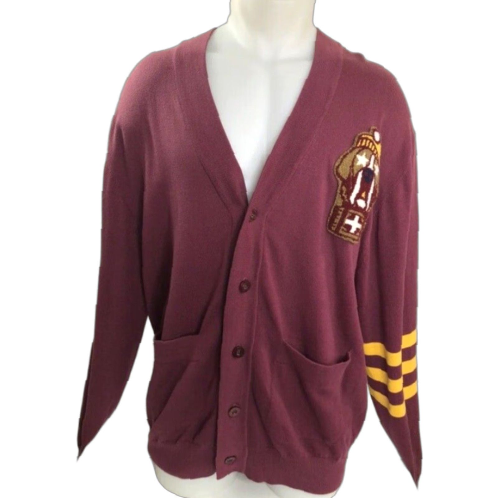 NANGA PLAY CLOTHS Our Gang Dog Cardigan Varsity Sweater - XL Burgundy Embroidered - Men Tee? Size US XL / EU 56 / 4 - 1 Thumbnail