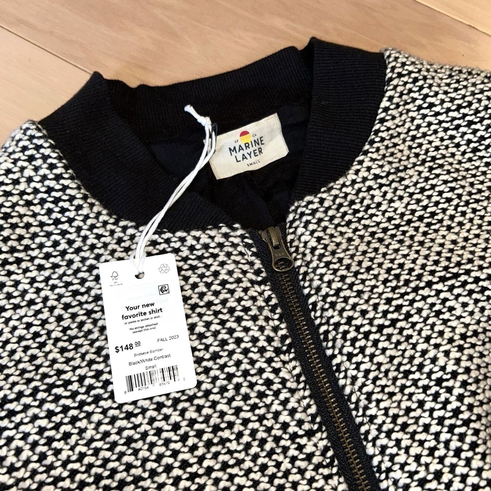 Marine Layer VINTAGE Marine Layer Birdseye Bomber Jacket Black/White Full Zip Coat Women’s Small Size S / US 4 / IT 40 - 2 Thumbnail