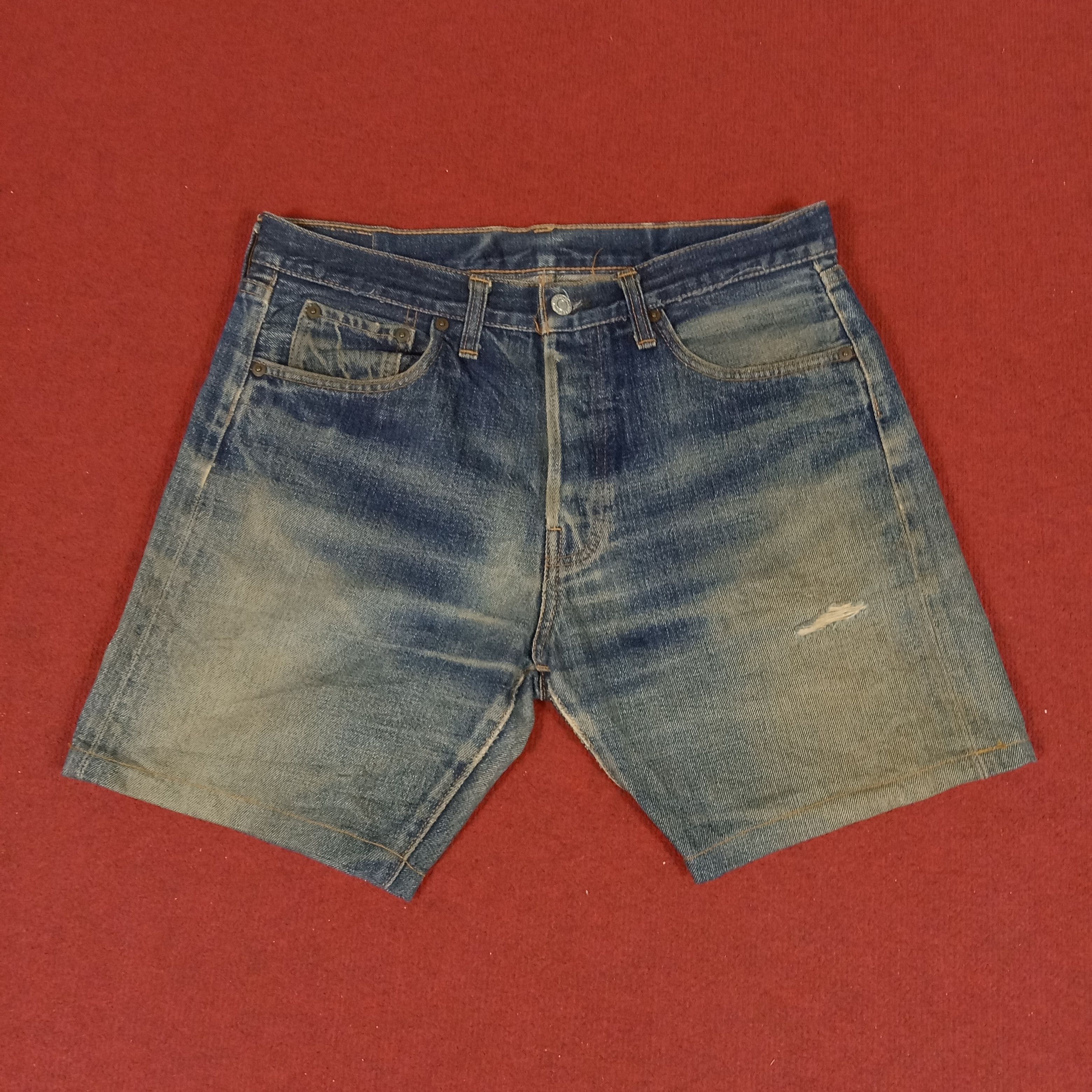 image of Denime Japanese Streetwear Style Distressed Short Jeans in Blue Jean, Men's (Size 33)
