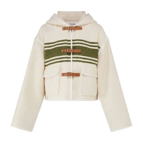 image of Celine O1Bcso1Str0224 2V81G285Q.01Gj Hoodie Cardigan In Grege/olive, Women's (Size XL)