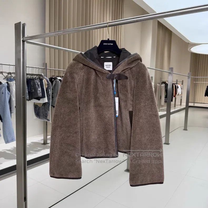 Hermes Hermes Brown alpaca wool hooded cotton coat Size XXS / US 00 / IT 34 - 3 Thumbnail