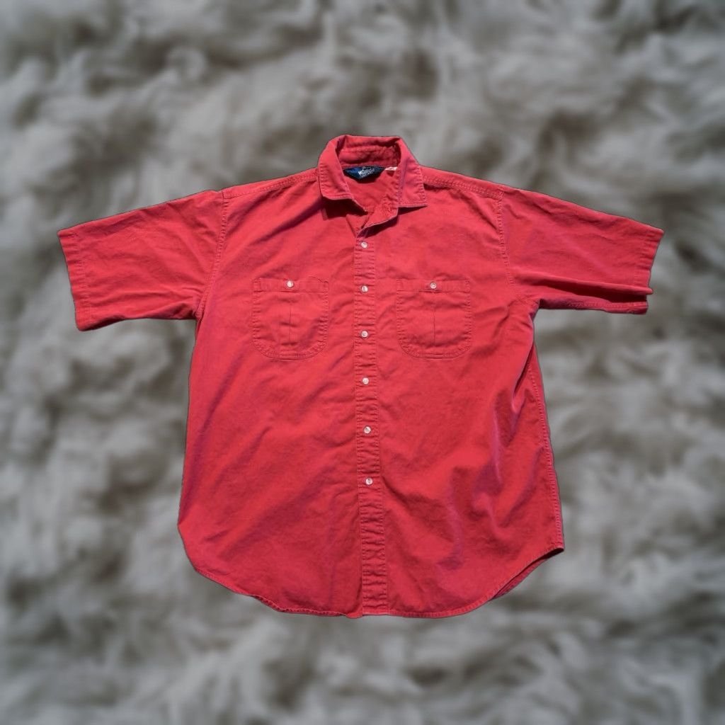 Vintage VINTAGE Woolrich Mens Shirt Button Down XL X-Large Red Solid Short Sleeve Size US XL / EU 56 / 4 - 1 Thumbnail