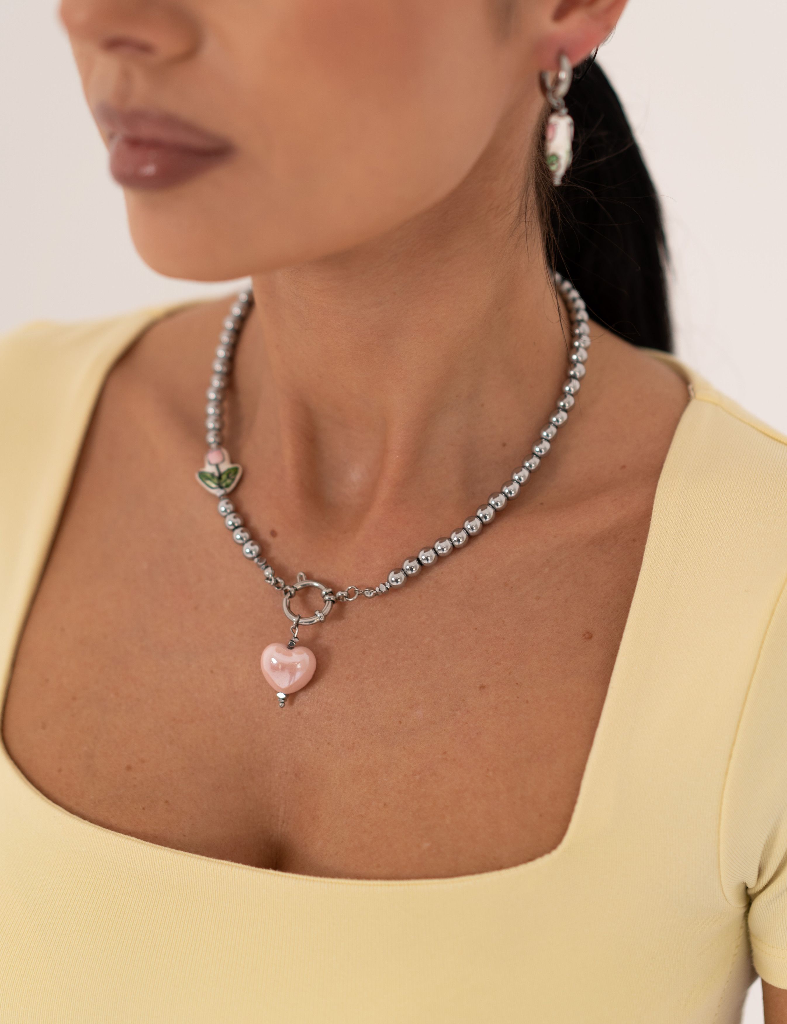 Other Rosalie Heart & Bloom Hematite Necklace & Earrings Set Size ONE SIZE - 3 Thumbnail