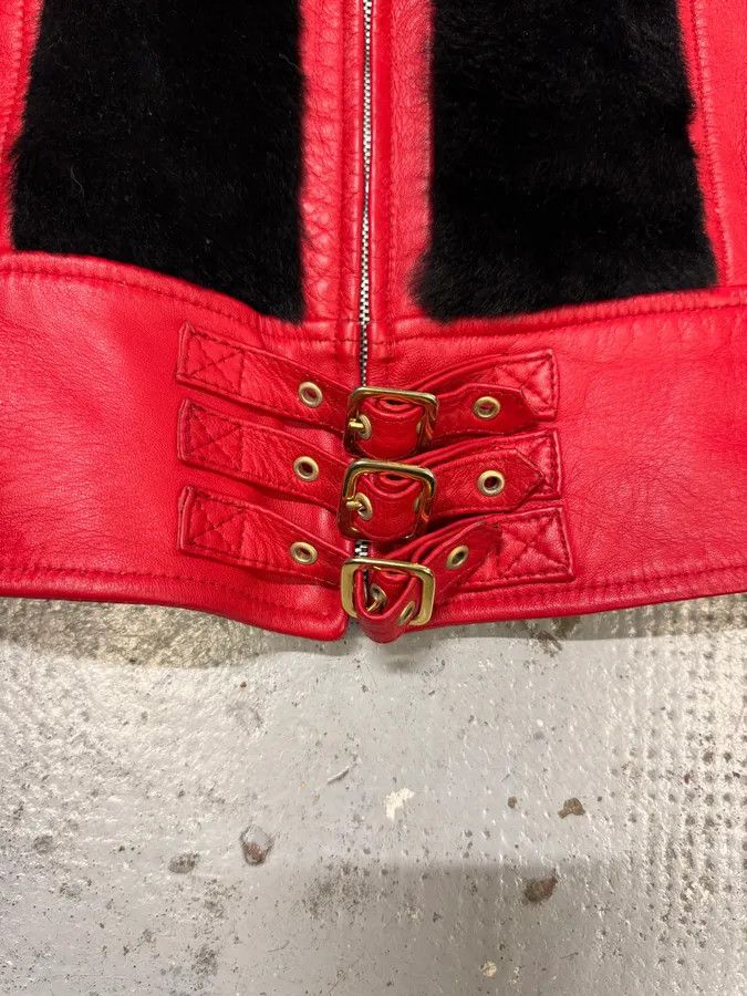 Dolce & Gabbana 2000s Dolce & Gabbana Biker Leather Red & Black Fur Moto Leather Jacket Size S / US 4 / IT 40 - 7 Thumbnail