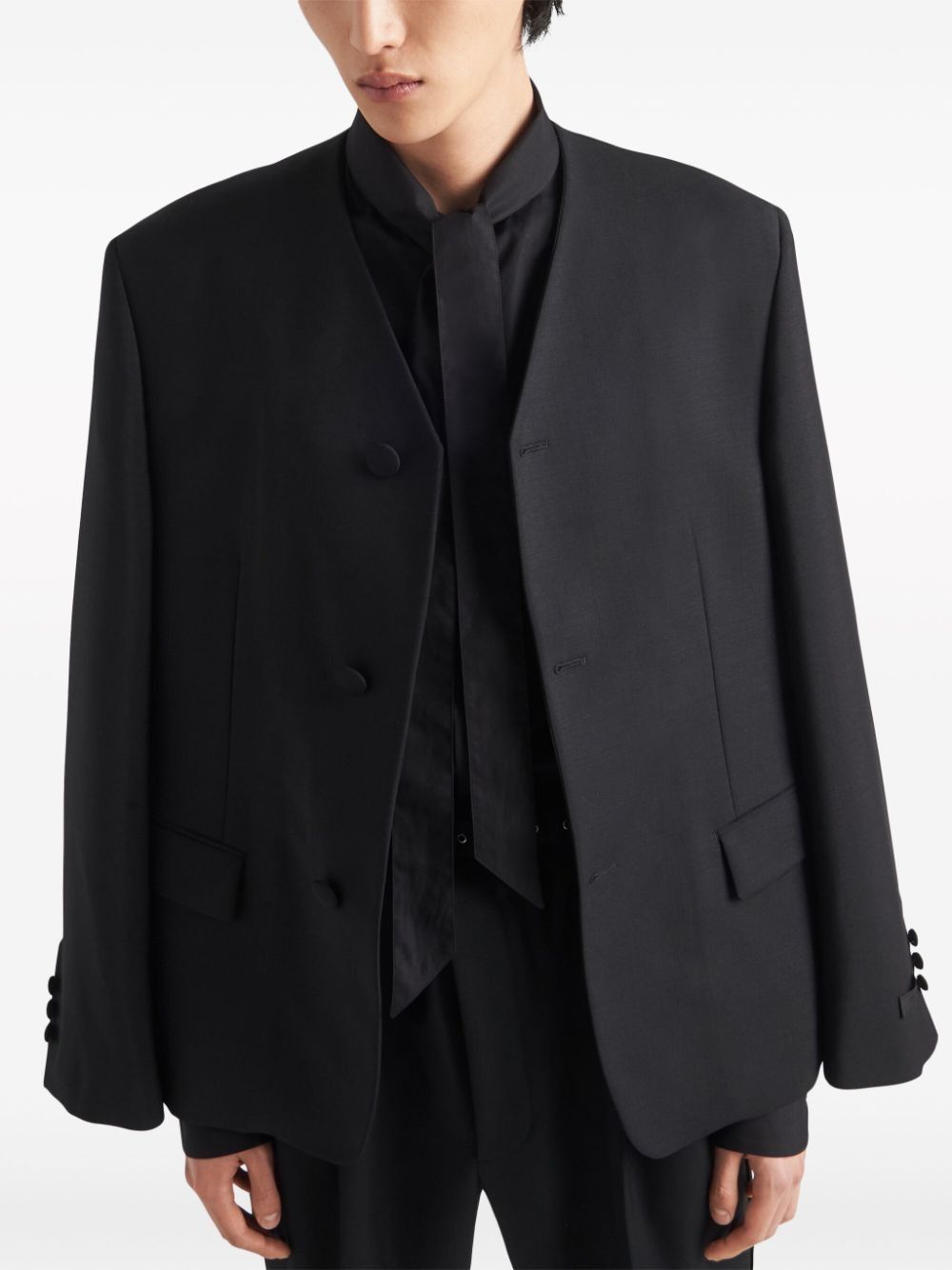 Prada o1bcso1str1025 Mohair Triangle-Logo Wool Blazer in Black Size US L / EU 52-54 / 3 - 4 Thumbnail