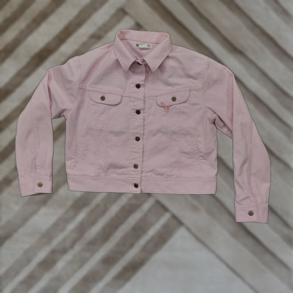 Lee VINTAGE Lee Jacket Womens XL Pink Breast Cancer Ribbon Casual Denim Short Sleeve Jacket Size 40" / US 18 - 1 Thumbnail