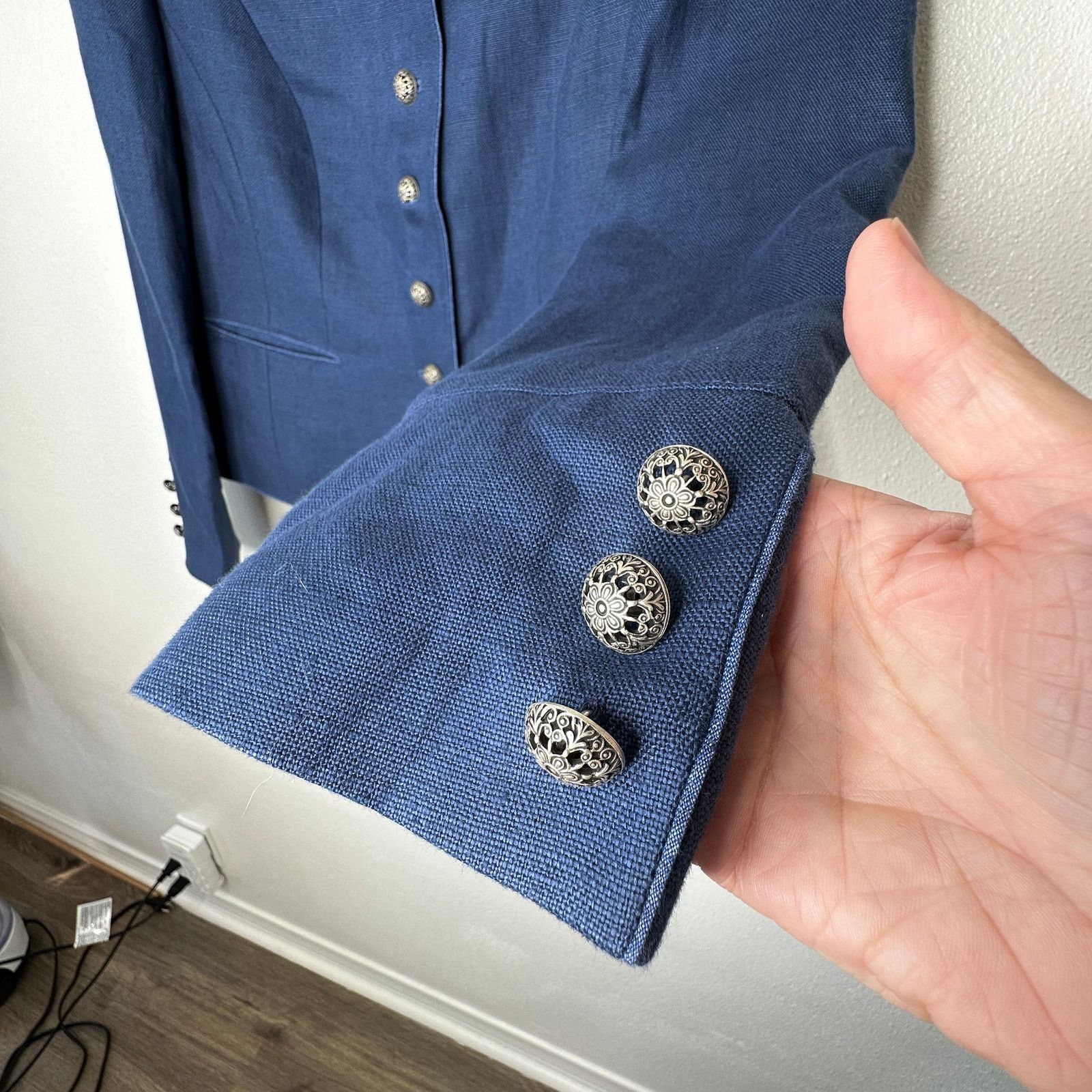 Other Loden Plankl Denim Blue Linen Band Neck Button Blazer Jacket Size XL / US 12-14 / IT 48-50 - 6 Thumbnail