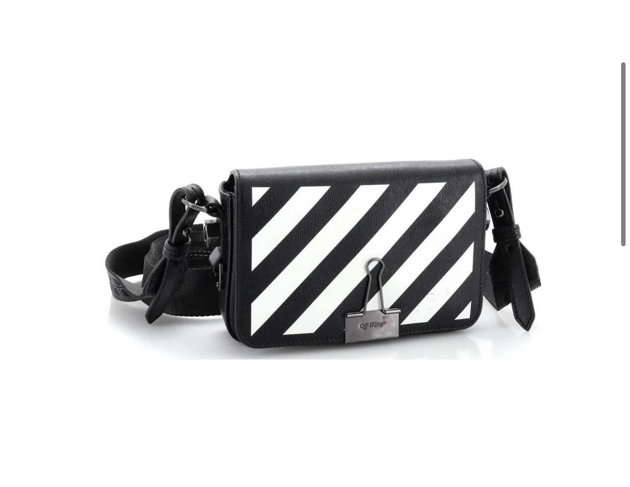 Off-White Binder Clip Flap Bag Striped Leather Cross Body Bag Size ONE SIZE - 2 Thumbnail
