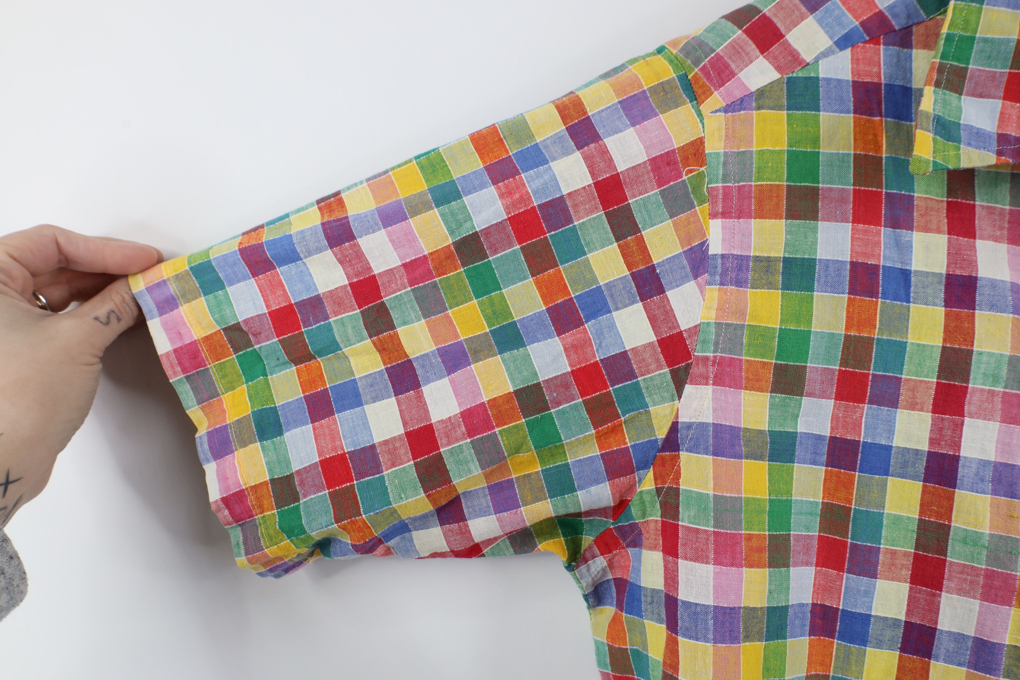 Vintage Vintage 60s 70s Streetwear Checkered Linen Button Shirt Size US L / EU 52-54 / 3 - 8 Thumbnail