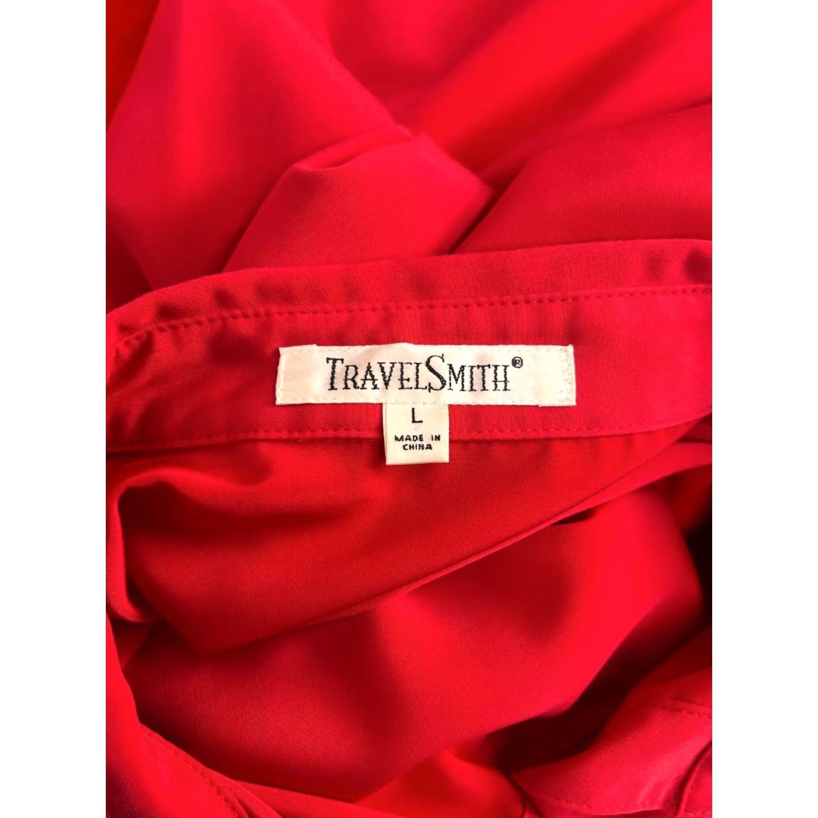 Vintage TravelSmith Womens Red Button-Down Long Sleeve Shirt Tunic Top with Pocket Large Size L / US 10 / IT 46 - 3 Thumbnail
