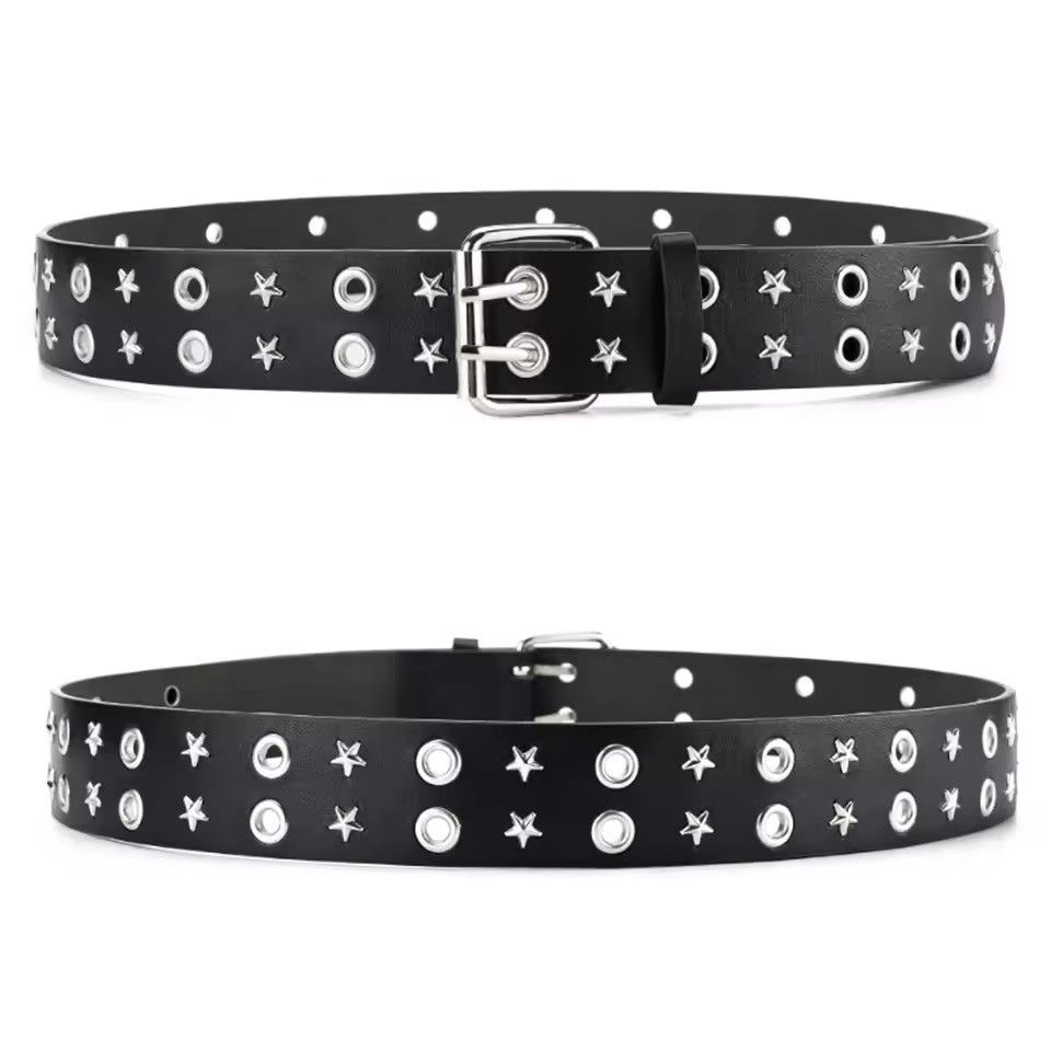 Japanese Brand Pentagonal Star Rivet PU Leather Belt Size ONE SIZE - 5 Thumbnail