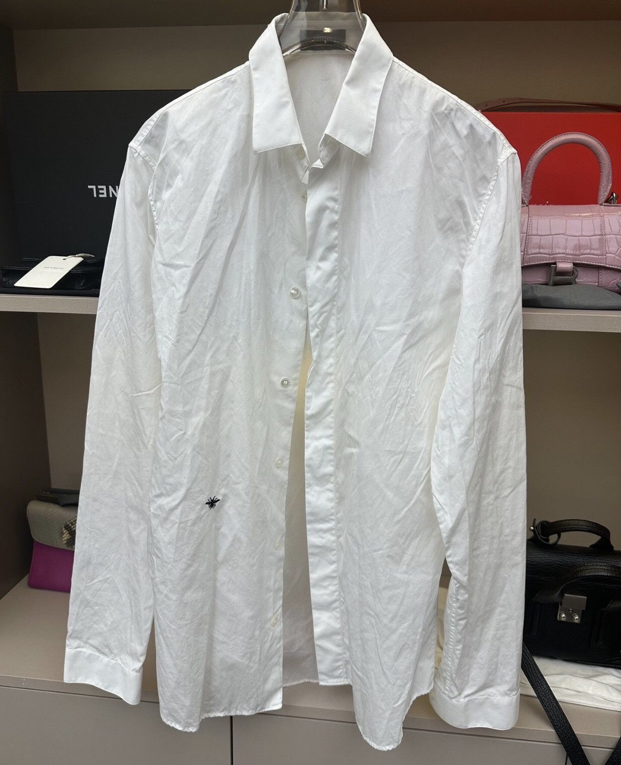 image of Dior Bee Embroidered Shirt in White, Men's (Size XS)